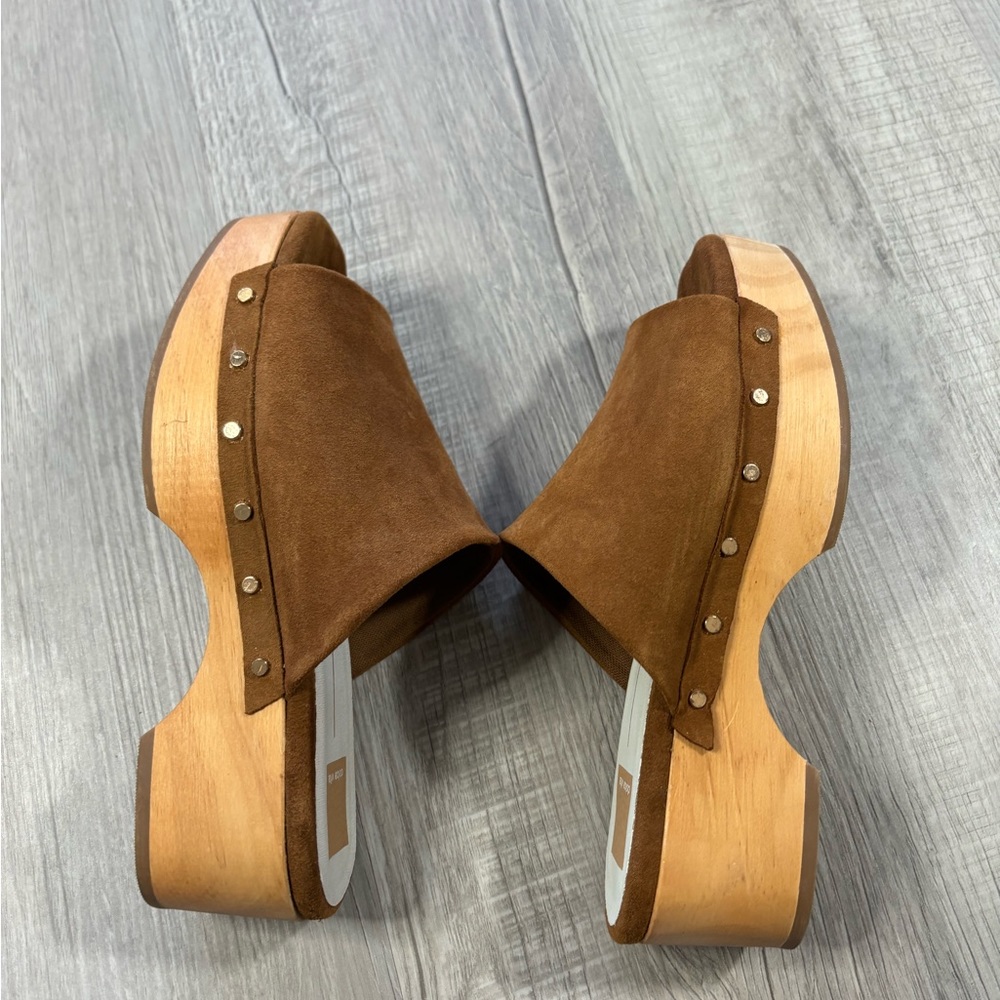Dolce Vita Brown Suede Wooden Clog Mules - Picture 8 of 9